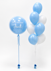 Personalised Bubble & Helium Balloon Bouquet | Blue & White