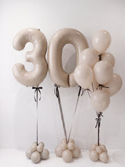 Number Balloon & Helium Balloons Bouquet | Sand White