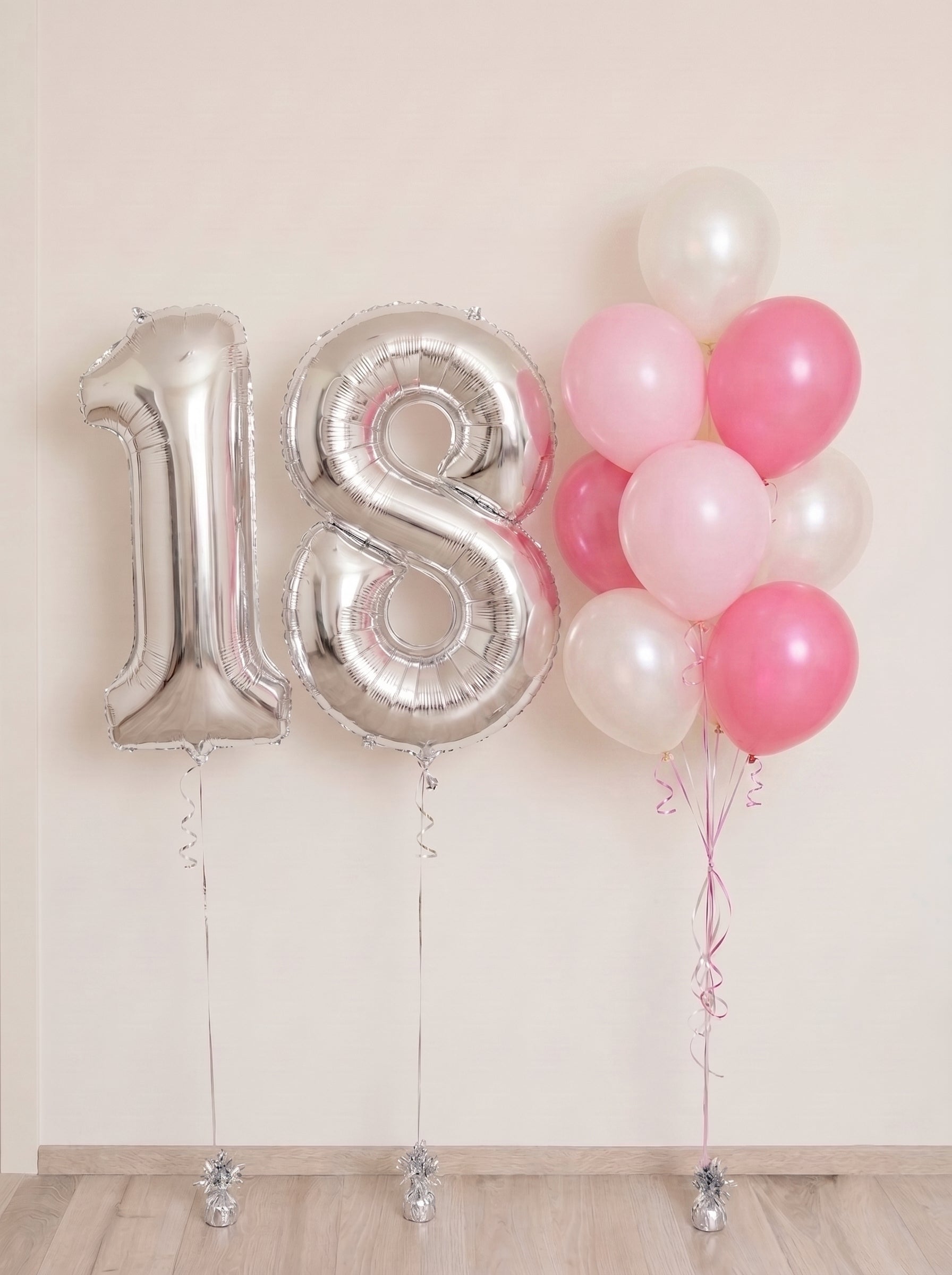 18th Birthday Number Balloon Package | Pink & Pearl White