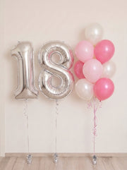 18th Birthday Number Balloon Package | Pink & Pearl White