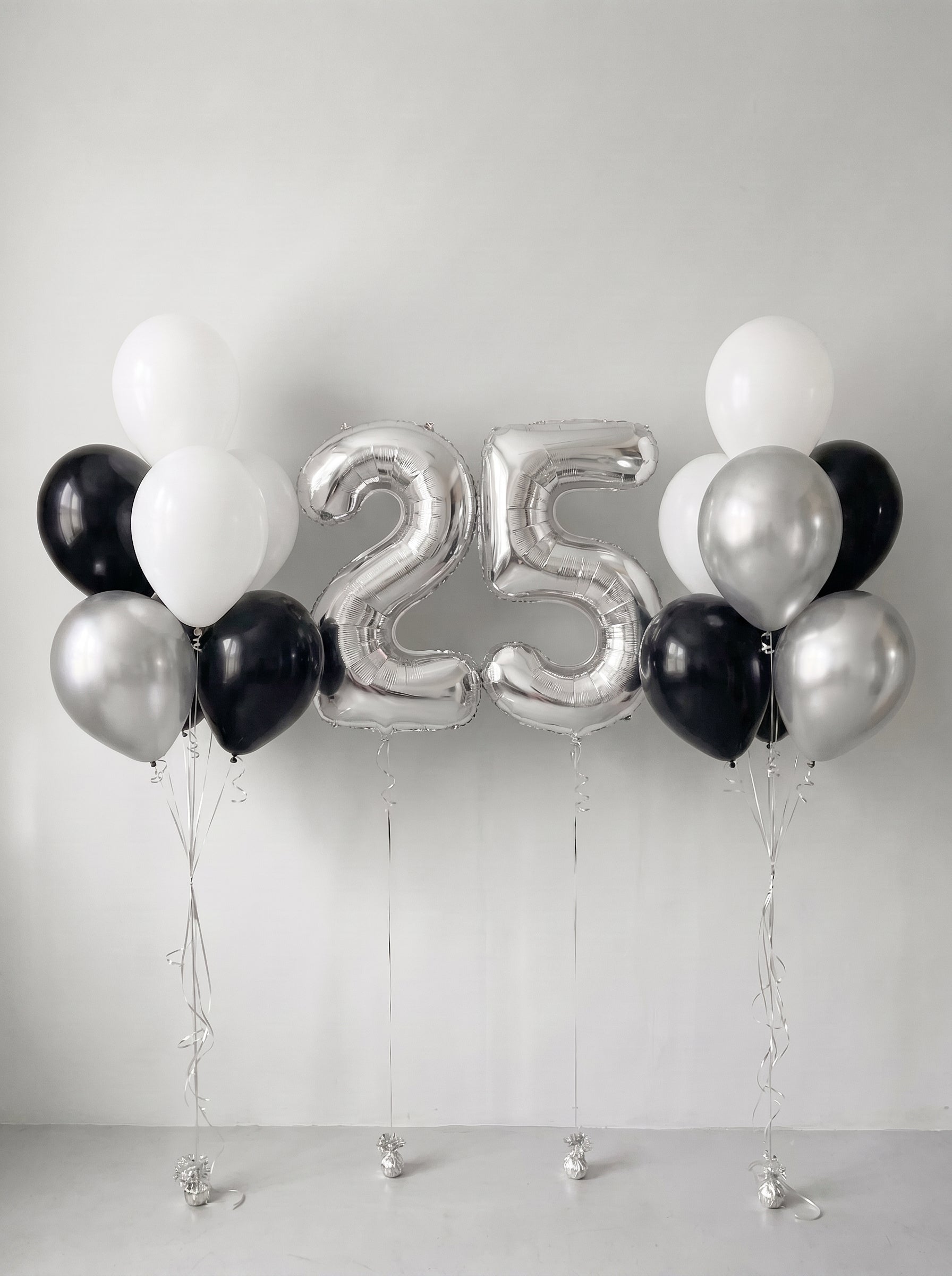 25th Birthday Number Balloon Package | Black, White & Silver