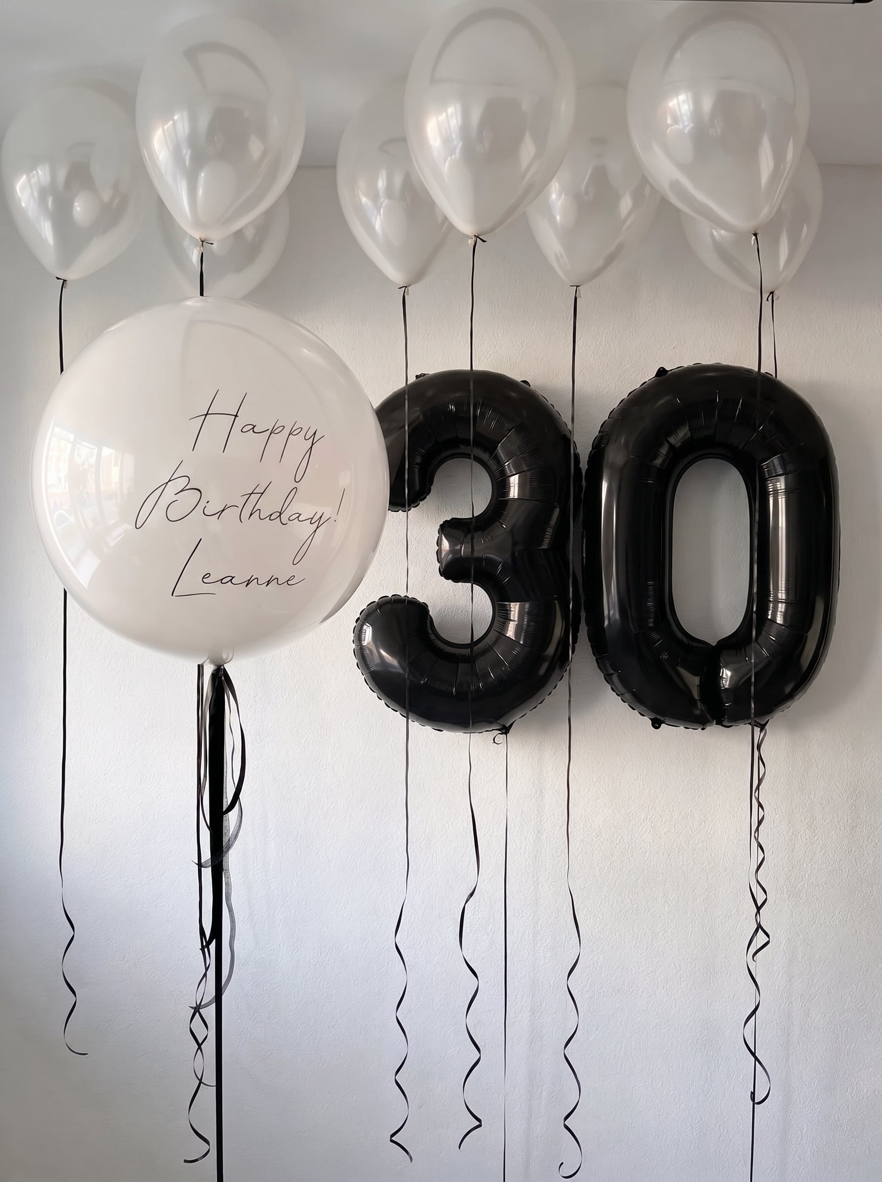 30th Birthday Bubble Balloon Display | Black & Pearl White