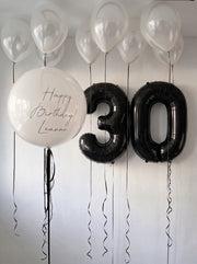 30th Birthday Bubble Balloon Display | Black & Pearl White