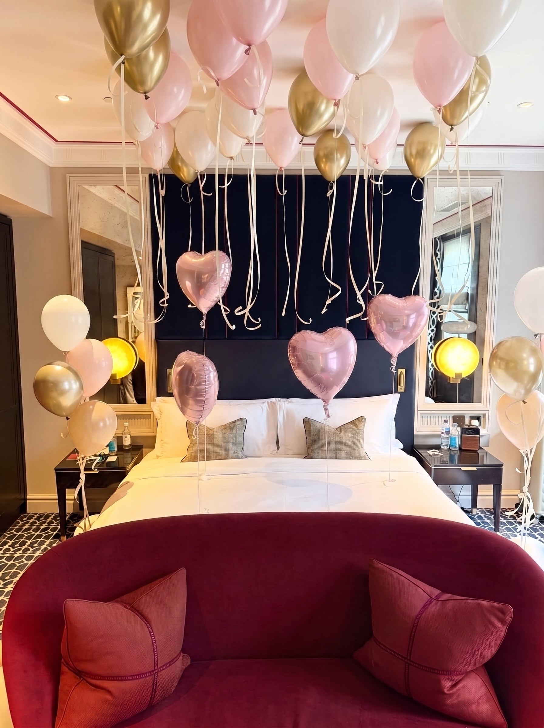 Romantic Balloon Room Setup | Baby Pink, White & Champagne Gold