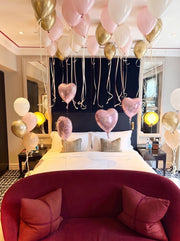 Romantic Balloon Room Setup | Baby Pink, White & Champagne Gold